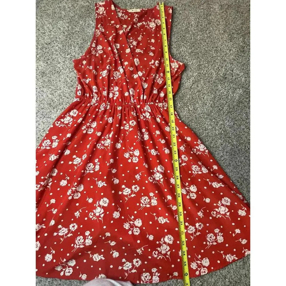 Everly | Anthropology Red Floral Dress Size L Made in USA - Picture 2 of 9